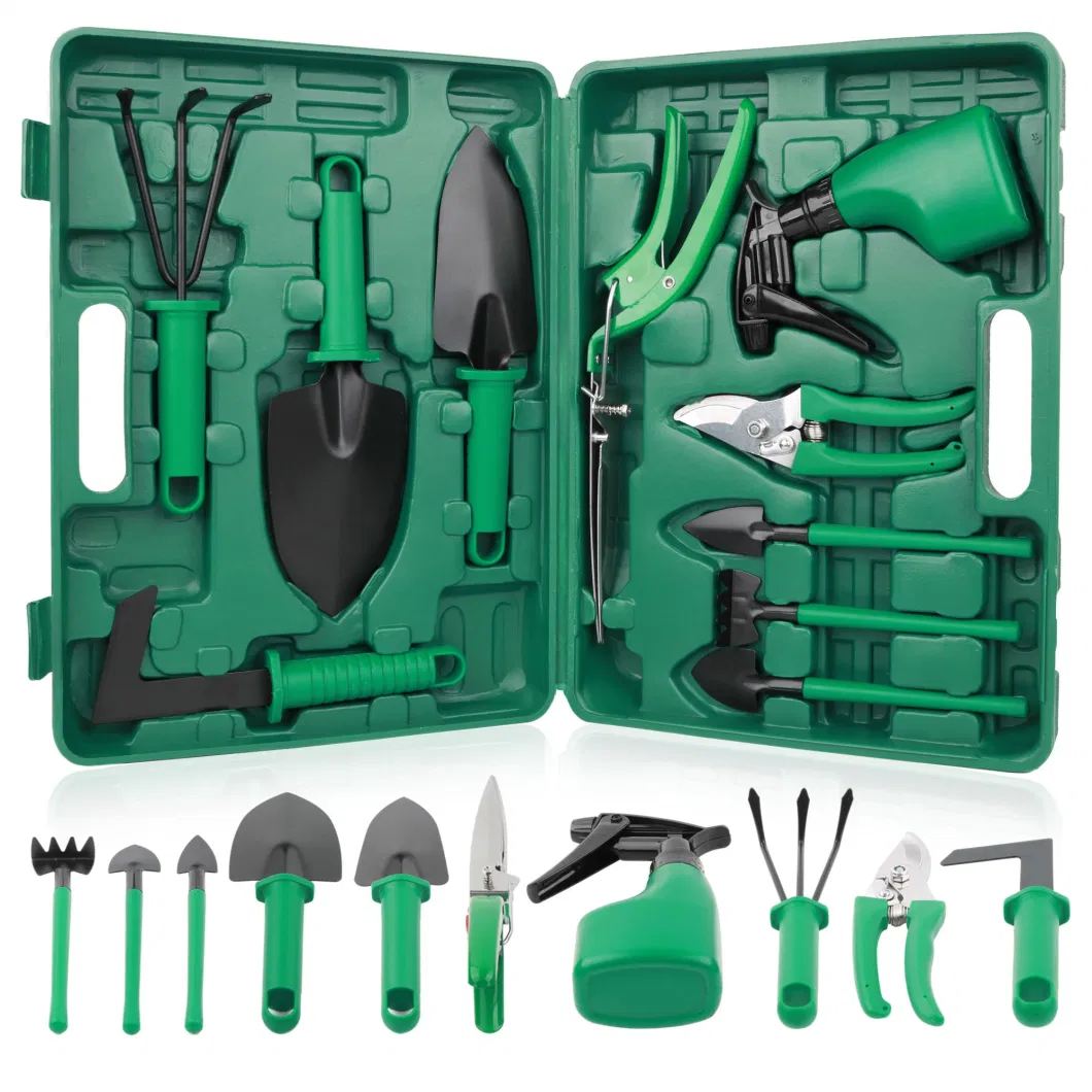 Garden Tool Set Kids 10 Pieces Hand Tool with Trowel Pruner Rake Shovel Grass Shear Spray Bottle with Storage Case